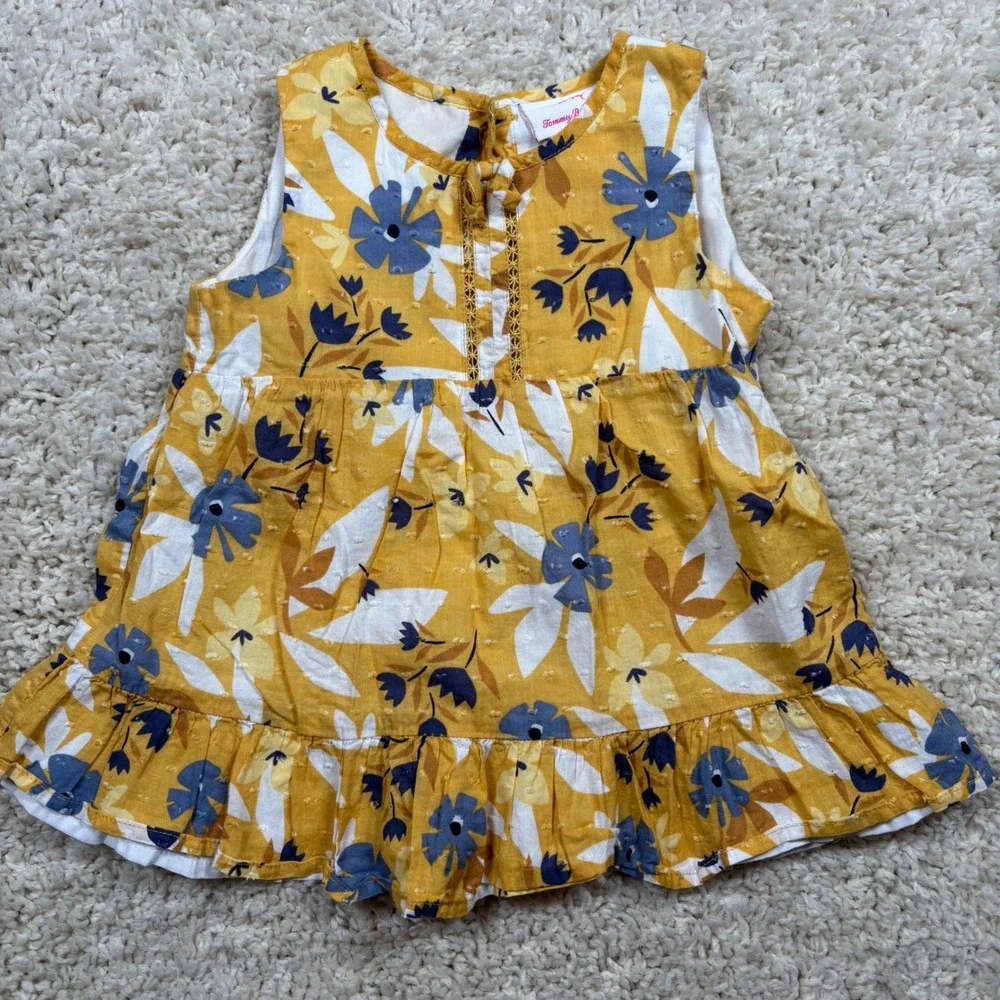 Tommy Bahama Girls Yellow Floral Ruffle Dress‎ Size 4T Sleeveless Tie Neck